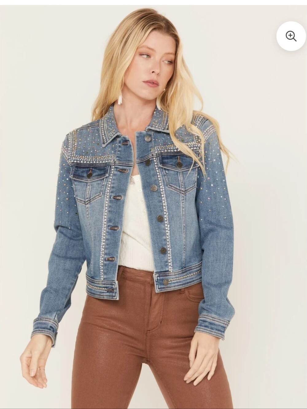 Idyllwind Light Blue Studded Denim Jacket Size Large